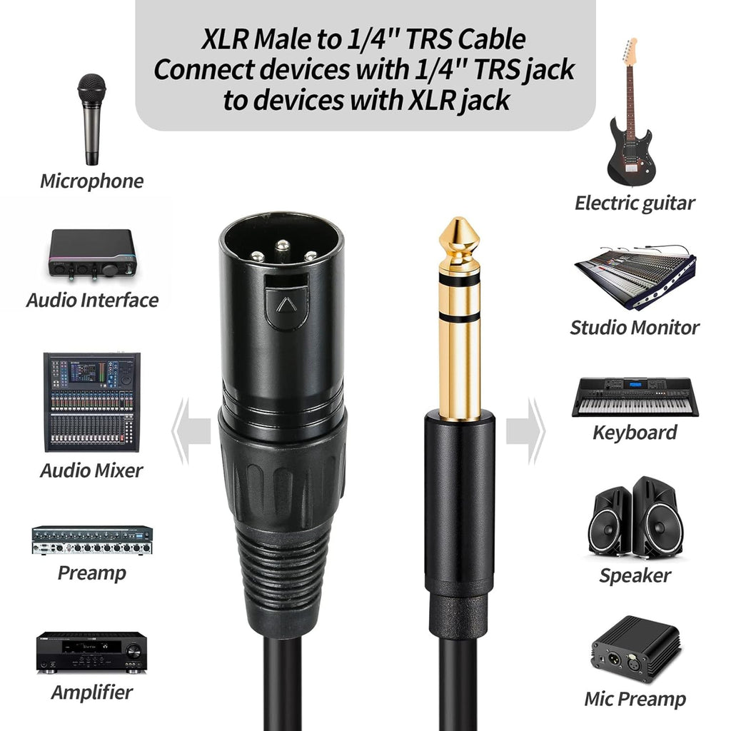 MR DJ CQSXM3 3' Pro PA DJ Karaoke XLR Male to 1/4" TRS Stereo Male Plug Audio Balanced Microphone Cable