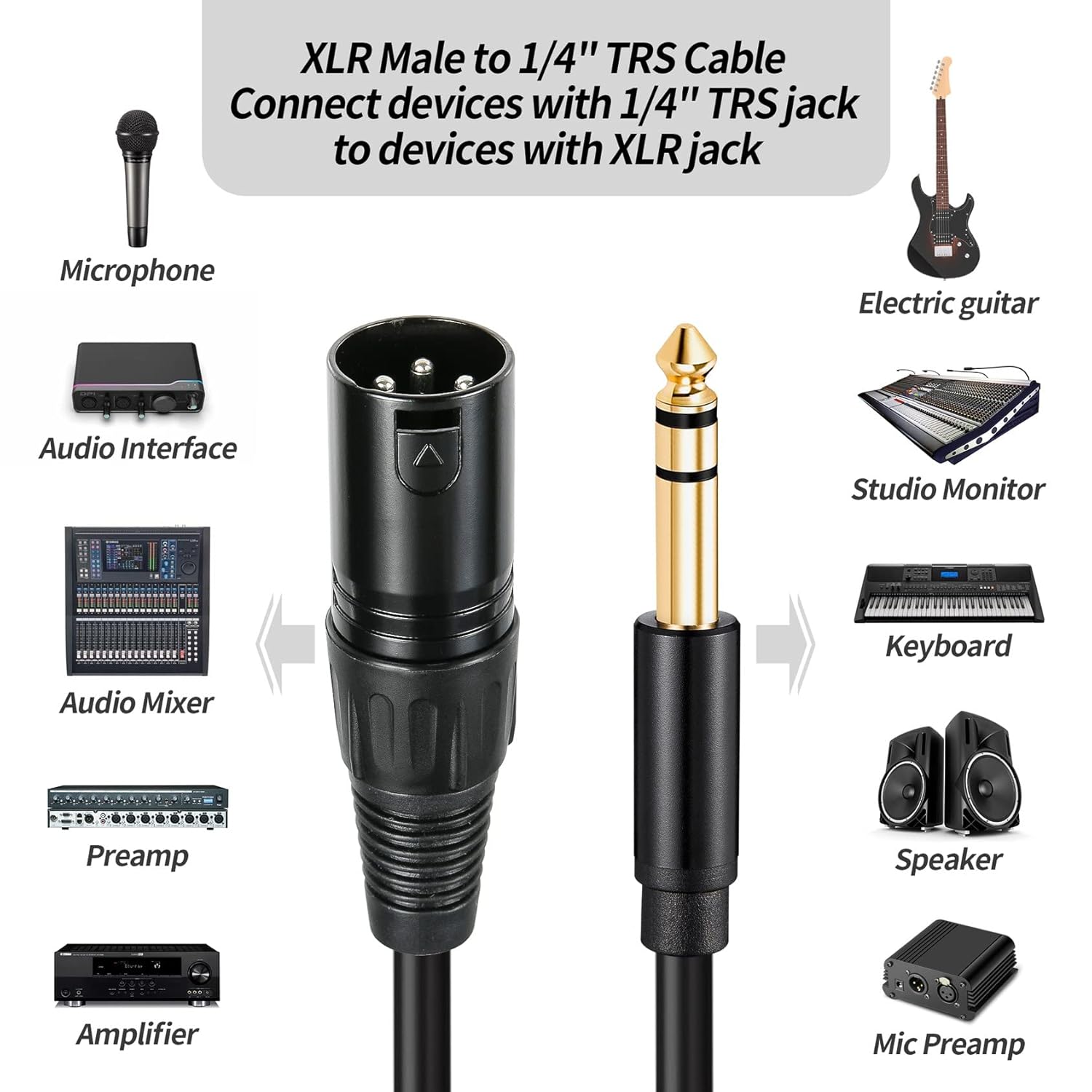 MR DJ CQSXM30 30' Pro PA DJ Karaoke XLR Male to 1/4" TRS Stereo Male Plug Audio Balanced Microphone Cable