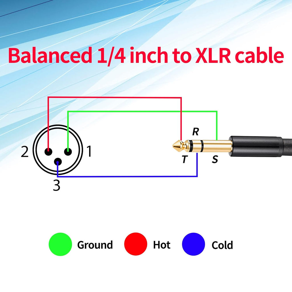 MR DJ CQSXM3 3' Pro PA DJ Karaoke XLR Male to 1/4" TRS Stereo Male Plug Audio Balanced Microphone Cable