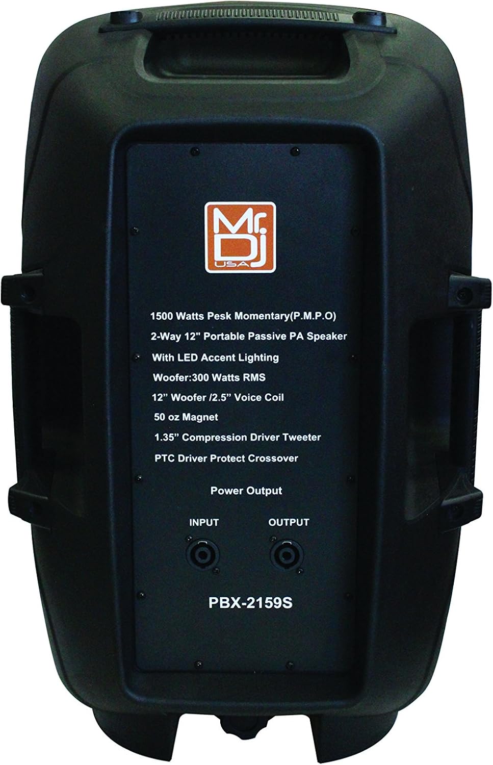 MR DJ PBX2159S 12" 2-Way Portable Passive PA/DJ Speaker LED Accent Lighting