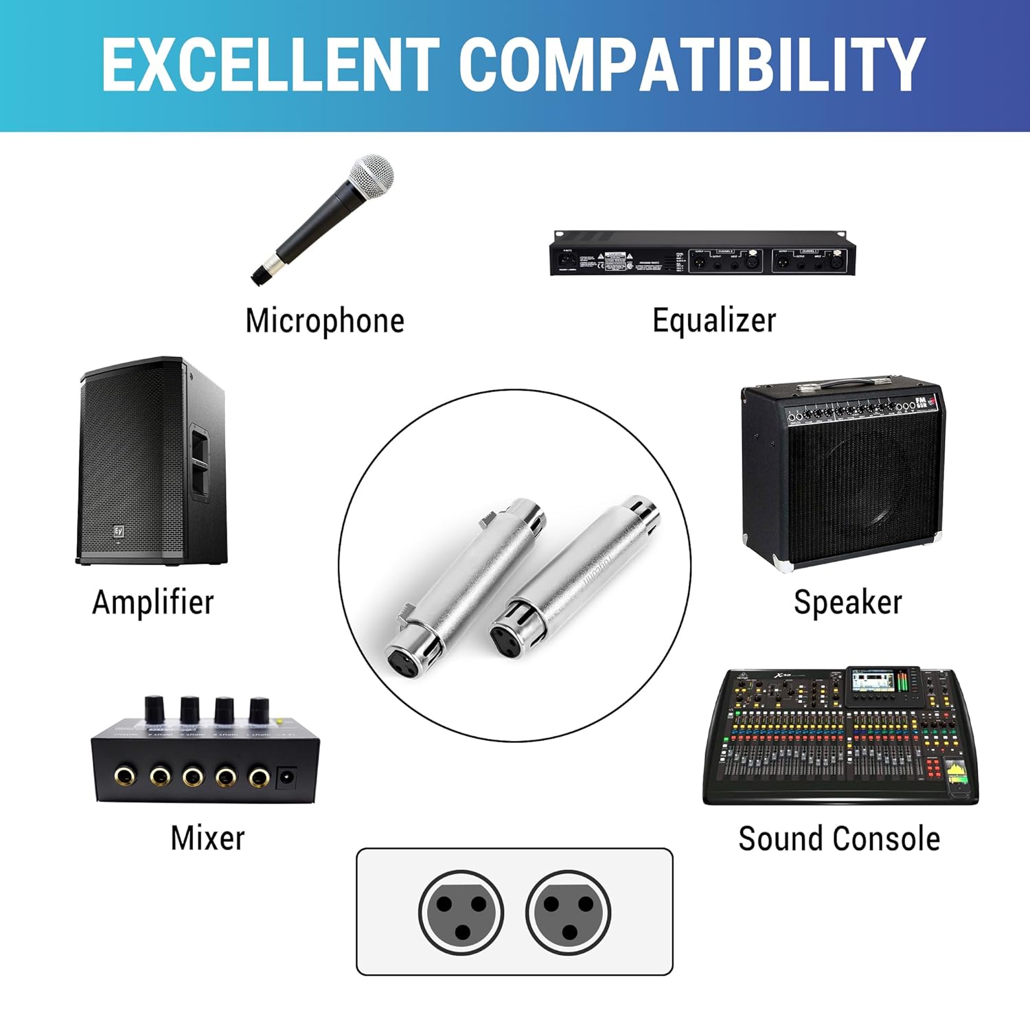 MR DJ AXLRFF-2 3-Pin XLR Female to 3-Pin XLR Female Audio Microphone Cable Extension Adapter Connector 2-Pack