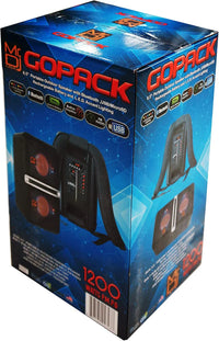 MR DJ GOPACK Dual 6.5" portable speaker with backpack design and LED lighting, ideal for outdoor events.