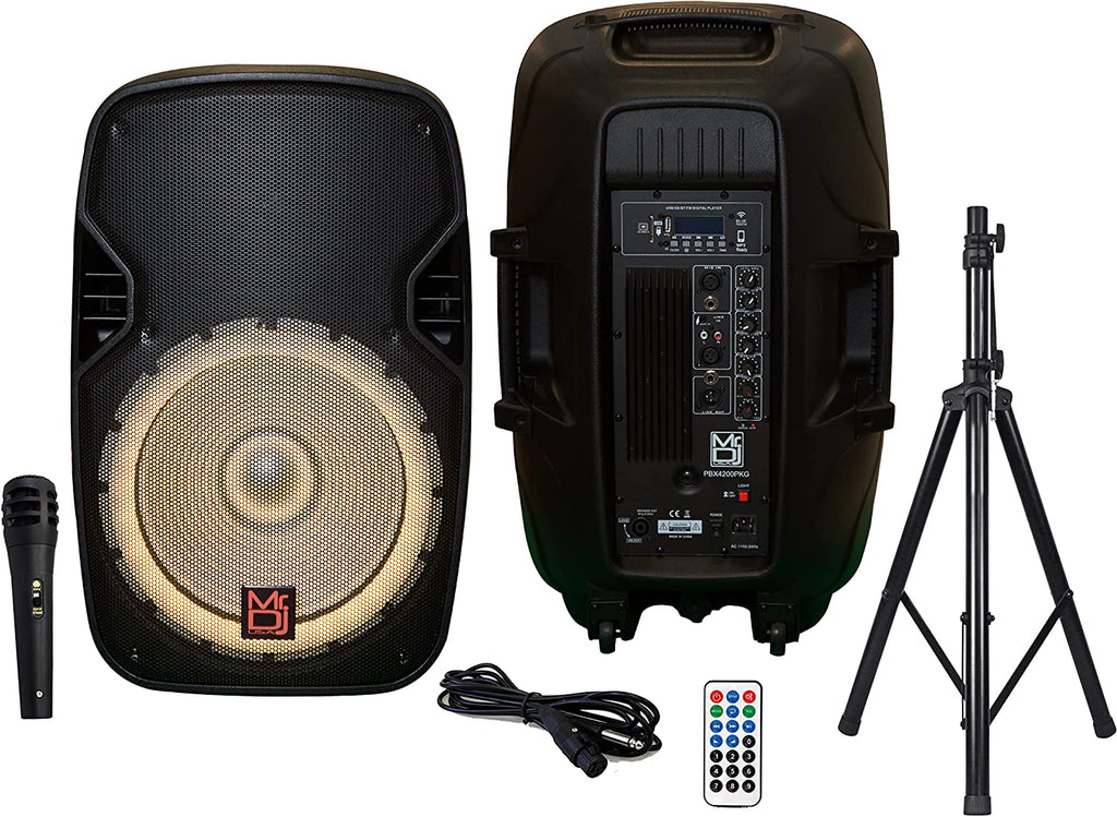 MR DJ PBX4200PKG 15" PA DJ 3000W Bluetooth Karaoke Speaker LED + Speaker Stand