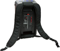 MR DJ GOPACK Dual 6.5" portable speaker with backpack design and LED lighting, ideal for outdoor events.