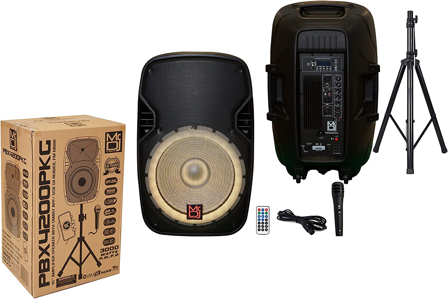 MR DJ PBX4200PKG 15" PA DJ 3000W Bluetooth Karaoke Speaker LED + Speaker Stand