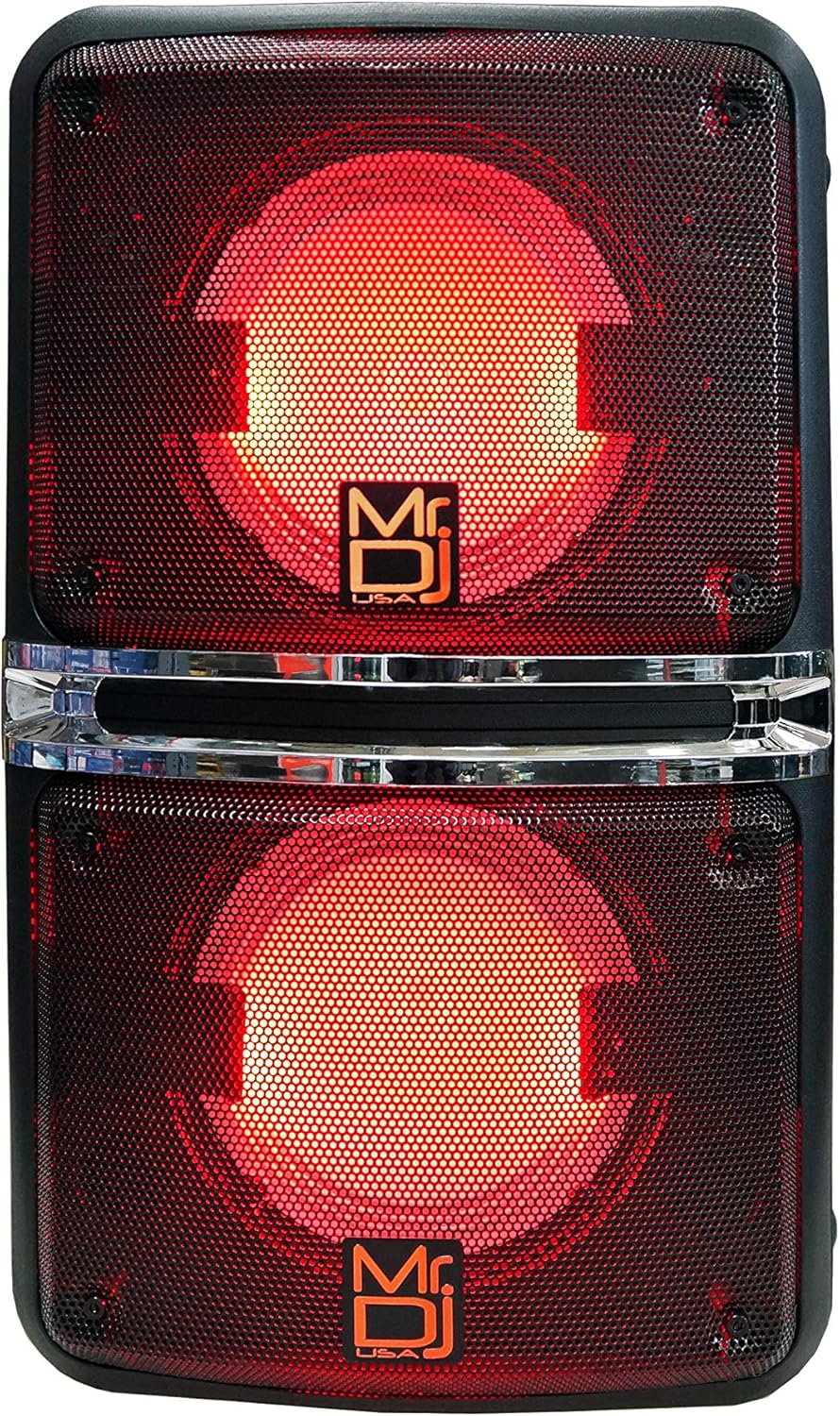 2 MR DJ GOPACK Dual 6.5" 1200W Portable Speaker Bluetooth USB/Micro SD Rechargeable LED Accent Lighting