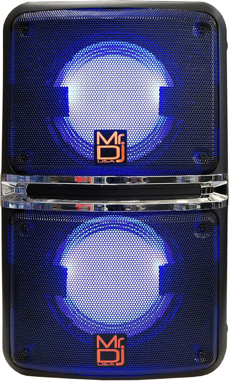 MR DJ GOPACK Dual 6.5" 1200W Portable Bluetooth Party Speaker USB/Micro SD Rechargeable LED Accent Lighting