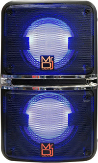 MR DJ GOPACK Dual 6.5" portable speaker with backpack design and LED lighting, ideal for outdoor events.
