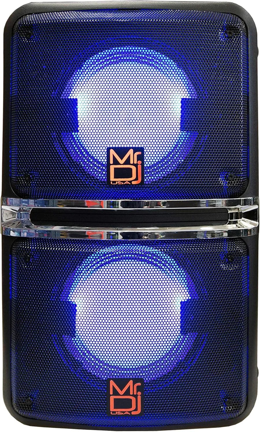 2 MR DJ GOPACK Dual 6.5" 1200W Portable Speaker Bluetooth USB/Micro SD Rechargeable LED Accent Lighting