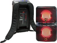 MR DJ GOPACK Dual 6.5" portable speaker with backpack design and LED lighting, ideal for outdoor events.