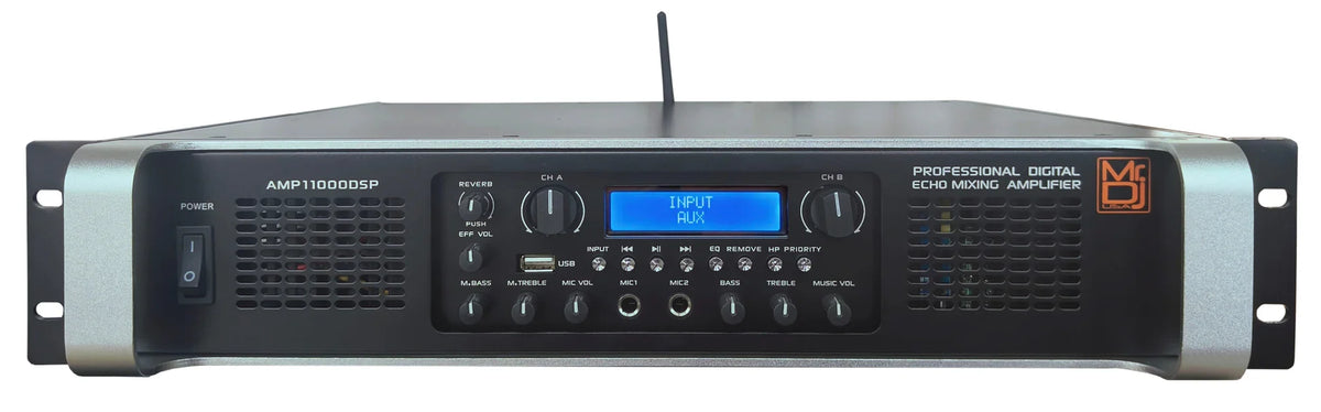 MR DJ AMP11000DSP Class AB 2-Channel 10000W Rackmount PA/DJ Power Amplifier DSP Bluetooth USB Playback 2 Mic Inputs