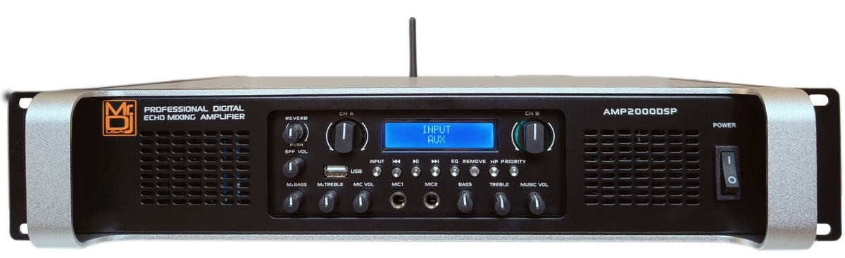 MR DJ AMP2000DSP Class AB 2-Channel 2000W Rackmount PA/DJ Power Amplifier DSP Bluetooth USB Playback 2 Mic Inputs