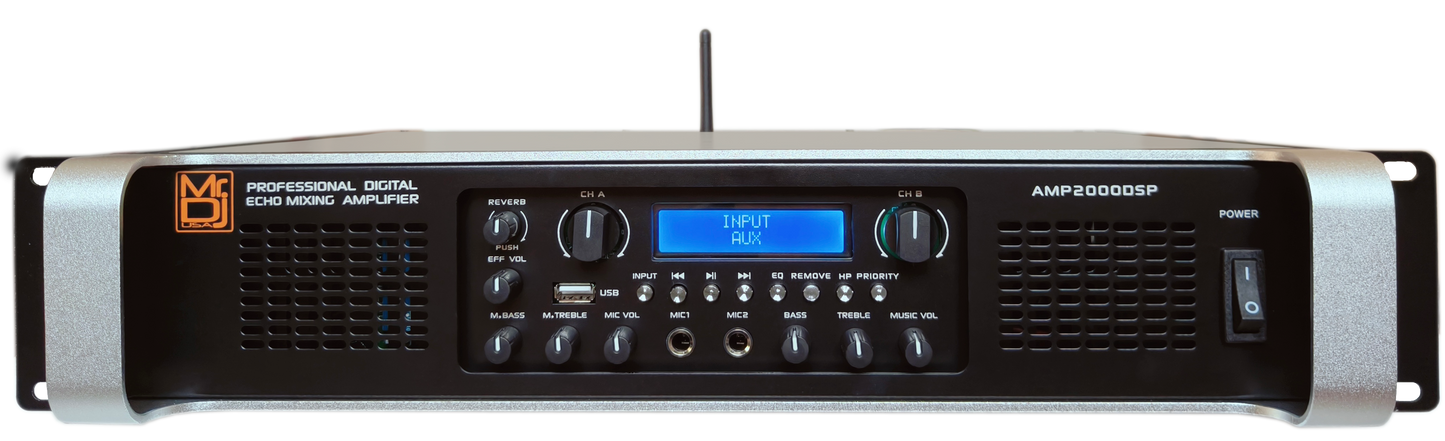 MR DJ AMP2000DSP 2Ch Class AB 2000W PA DJ Power Amplifier Onboard DSP Bluetooth USB