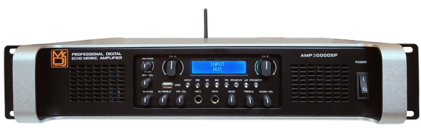 MR DJ AMP3000DSP 2Ch Class AB 3000W PA DJ Power Amplifier Onboard DSP Bluetooth USB