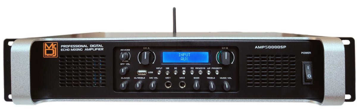 MR DJ AMP5000DSP Class AB 2-Channel 5000W Rackmount PA/DJ Power Amplifier DSP Bluetooth USB Playback 2 Mic Inputs