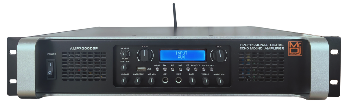 MR DJ AMP7000DSP Class AB 2-Channel 7000W Rackmount PA/DJ Power Amplifier DSP Bluetooth USB Playback 2 Mic Inputs