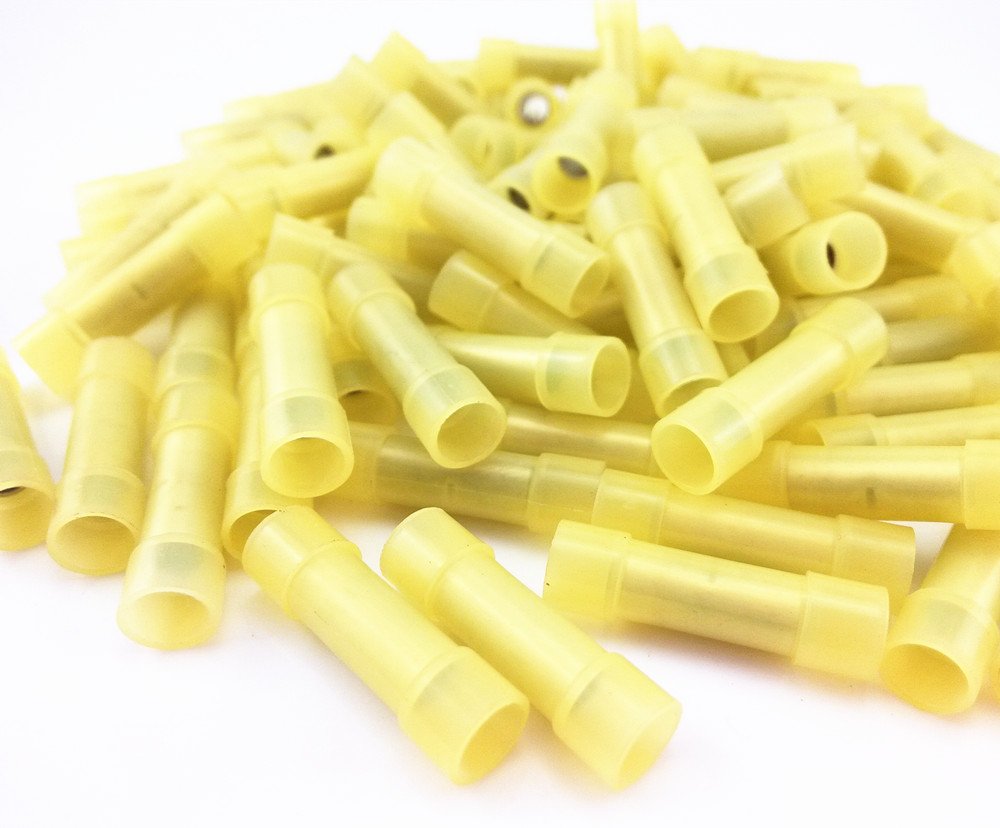 MR DJ BC1210Y 500 pcs 12 - 10 Gauge AWG Yellow insulated Nylon crimp terminals connectors Butt Connectors