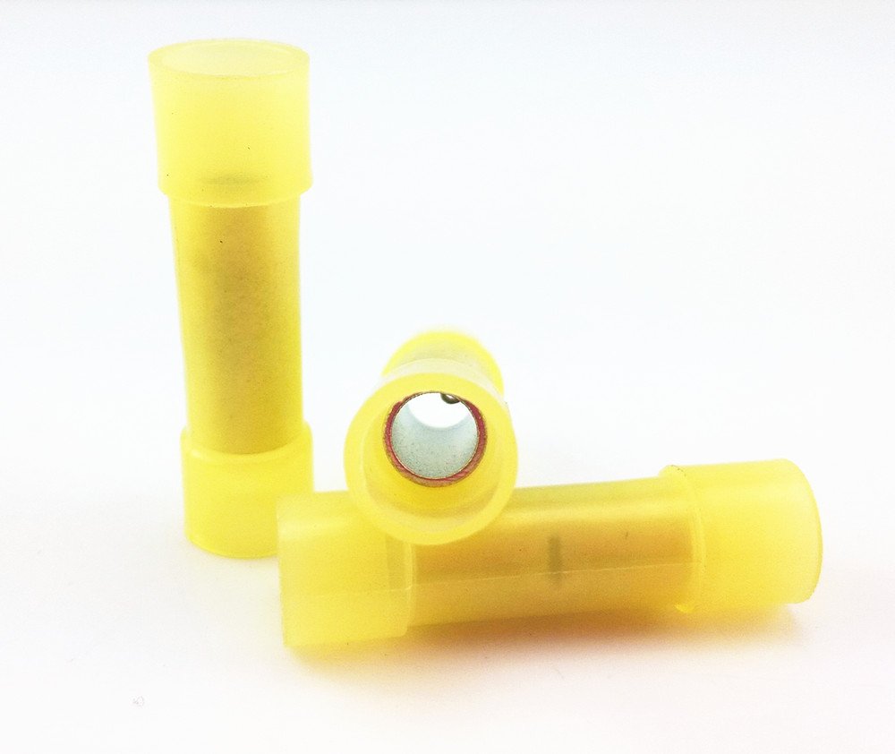 MR DJ BC1210Y 500 pcs 12 - 10 Gauge AWG Yellow insulated Nylon crimp terminals connectors Butt Connectors