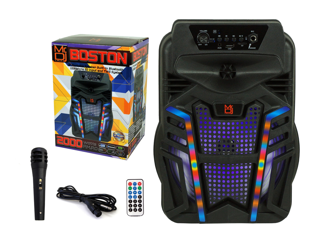 Mr. Dj BOSTON 8" Portable Bluetooth Wireless Speaker<br/> 8" Portable Active Powered Bluetooth TWS Speaker with 2000 Watts MP3/USB/micro SD