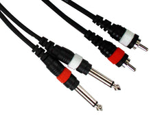 Load image into Gallery viewer, 2 Pair Mr DJ CDQR12 12 Feet Dual 1/4" TS Mono to Dual RCA Male Pro DJ PA Audio Cable