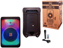 Load image into Gallery viewer, MR DJ CUBE12 12&quot; Rechargeable Portable Karaoke Speaker with Party Flame Lights Microphone TWS USB FM Radio