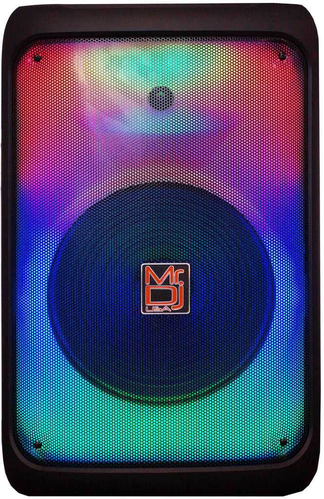 MR DJ CUBE12 12" Rechargeable Portable Karaoke Speaker with Party Flame Lights Microphone TWS USB FM Radio