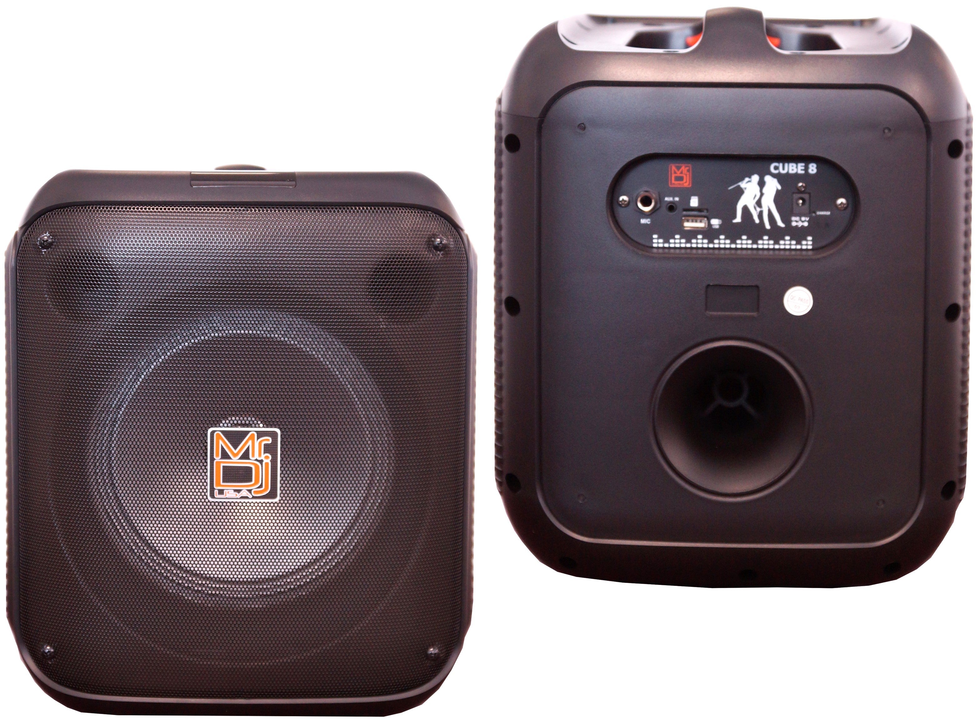 MR DJ CUBE8 8" Portable Karaoke Speaker Flame Lights Microphone TWS USB FM