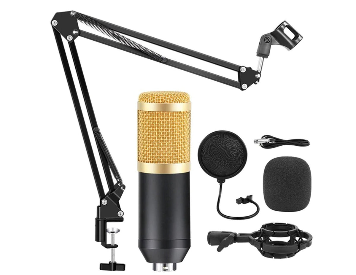 MR DJ CONDKIT5 Studio Condenser Microphone Arm Stand Pop Filter Foam Cap Kit Record Accessory