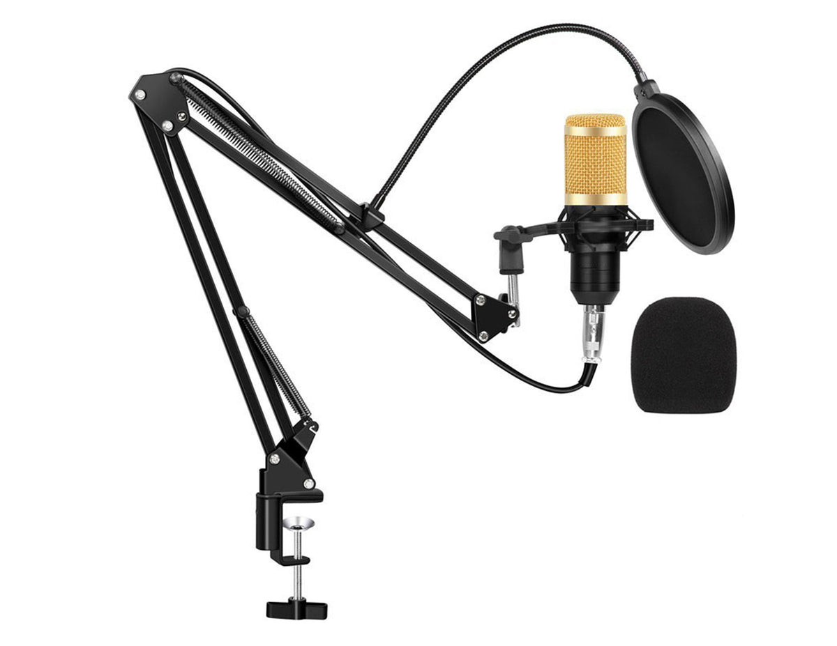 MR DJ CONDKIT5 Studio Condenser Microphone Arm Stand Pop Filter Foam Cap Kit Record Accessory
