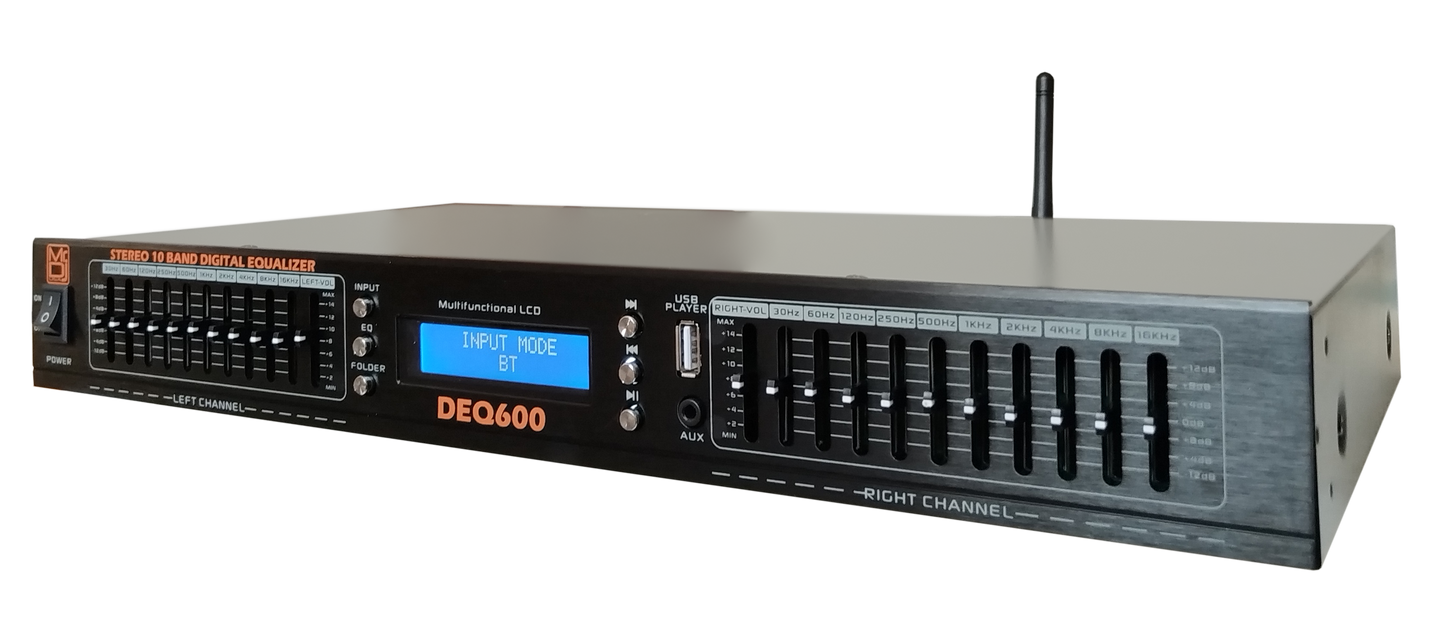 MR DJ DEQ600 PRO PA DJ 22 Band Stereo EQ Bluetooth USB AUX Input + Mic