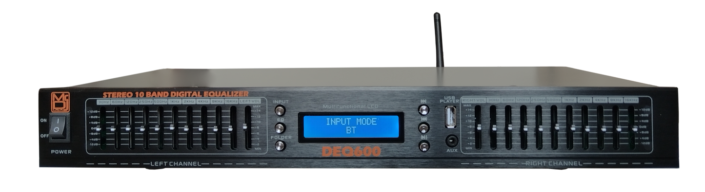 MR DJ DEQ600 PRO PA DJ 22 Band Stereo EQ Bluetooth USB AUX Input + Mic