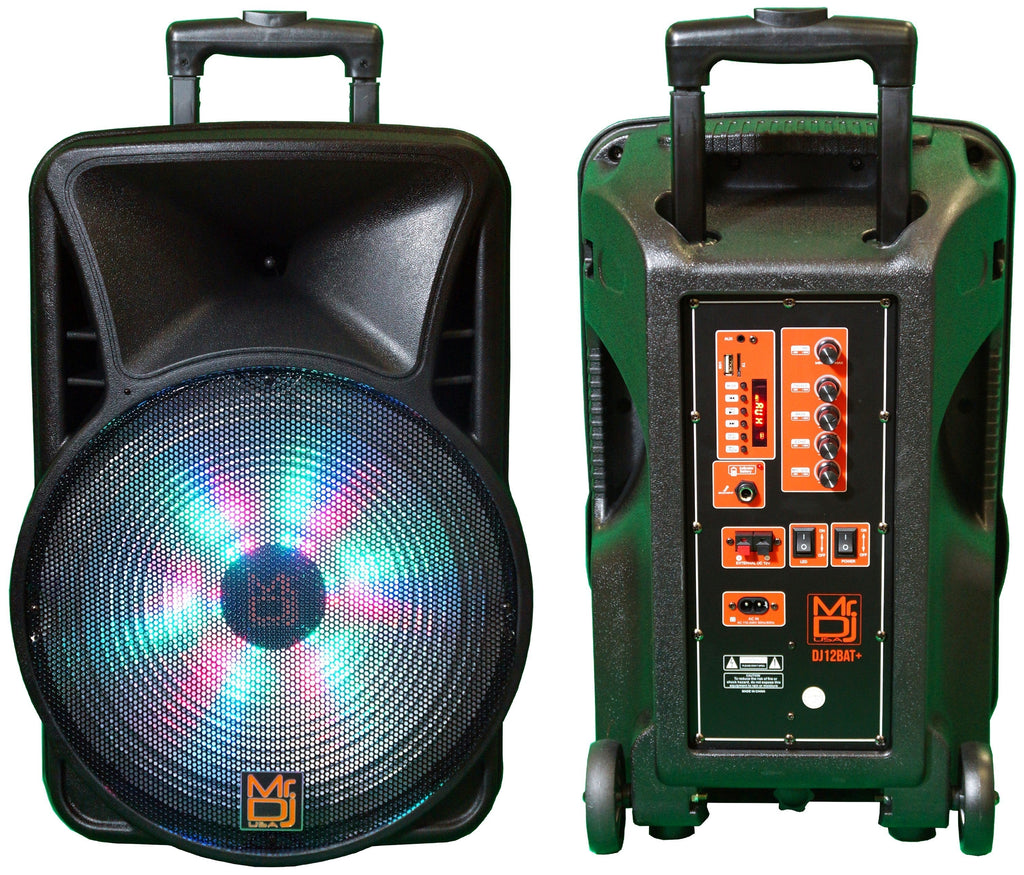 MR DJ DJ12BAT+ 12" Portable Bluetooth Speaker + Speaker Stand + 54-LED Slim Par Wash DJ Light