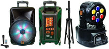 Load image into Gallery viewer, MR DJ DJ15BAT+ 15" Portable Bluetooth Speaker + Speaker Stand + 7-LED Moving Head DJ Light