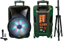 Load image into Gallery viewer, MR DJ DJ12BAT+ 12&quot; Portable Bluetooth Speaker + Speaker Stand + 18-LED Moving Head DJ Light