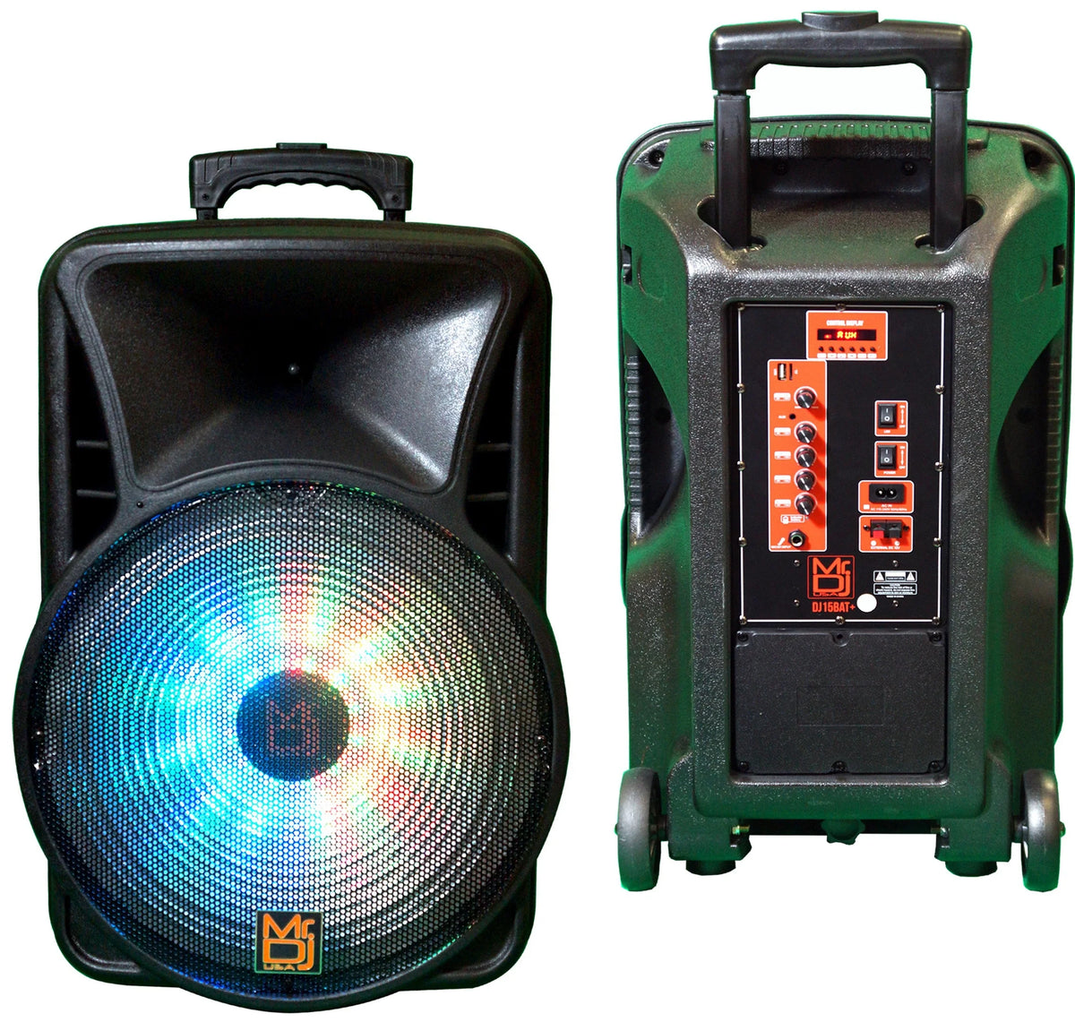 2 MR DJ DJ15-BTA 3000W PA FM Radio Bluetooth DJ Speaker Microphone, 2 Spk stands