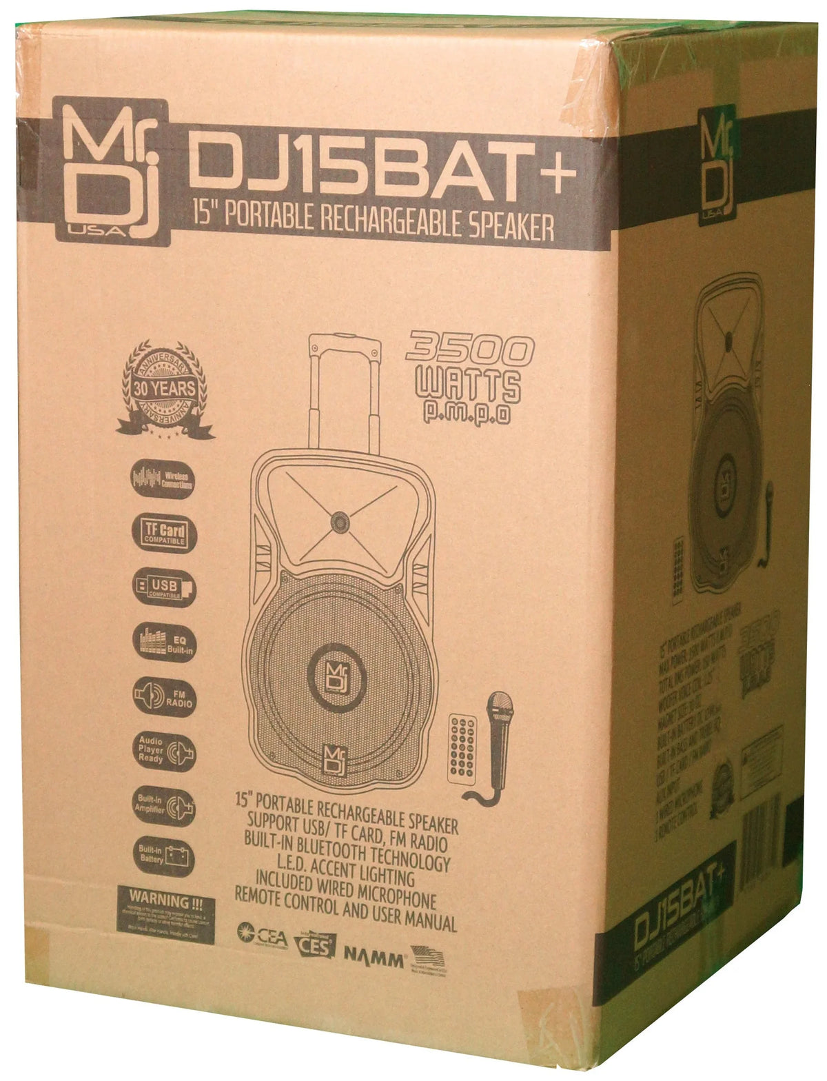 2 MR DJ DJ15-BTA 3000W PA FM Radio Bluetooth DJ Speaker Microphone, 2 Spk stands