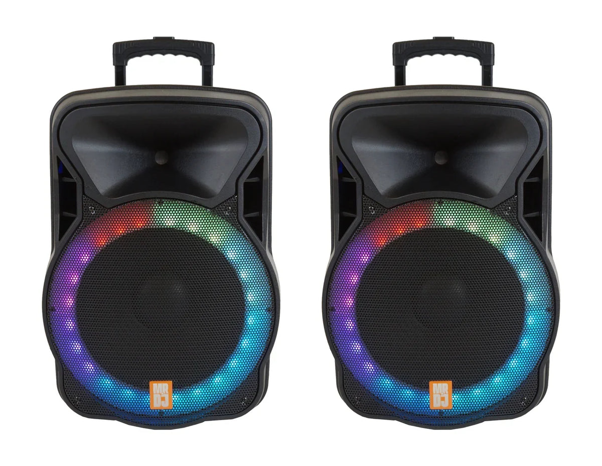 MR DJ PARTY PACK Pair 15" 4500W Powered DJ Speakers Active PA Speaker Stands MIC