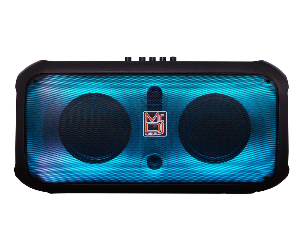 MR DJ FIRE-FLAME Double 6.5" Rechargeable Portable Karaoke Speaker with Party Flame Lights Microphone TWS USB FM Radio