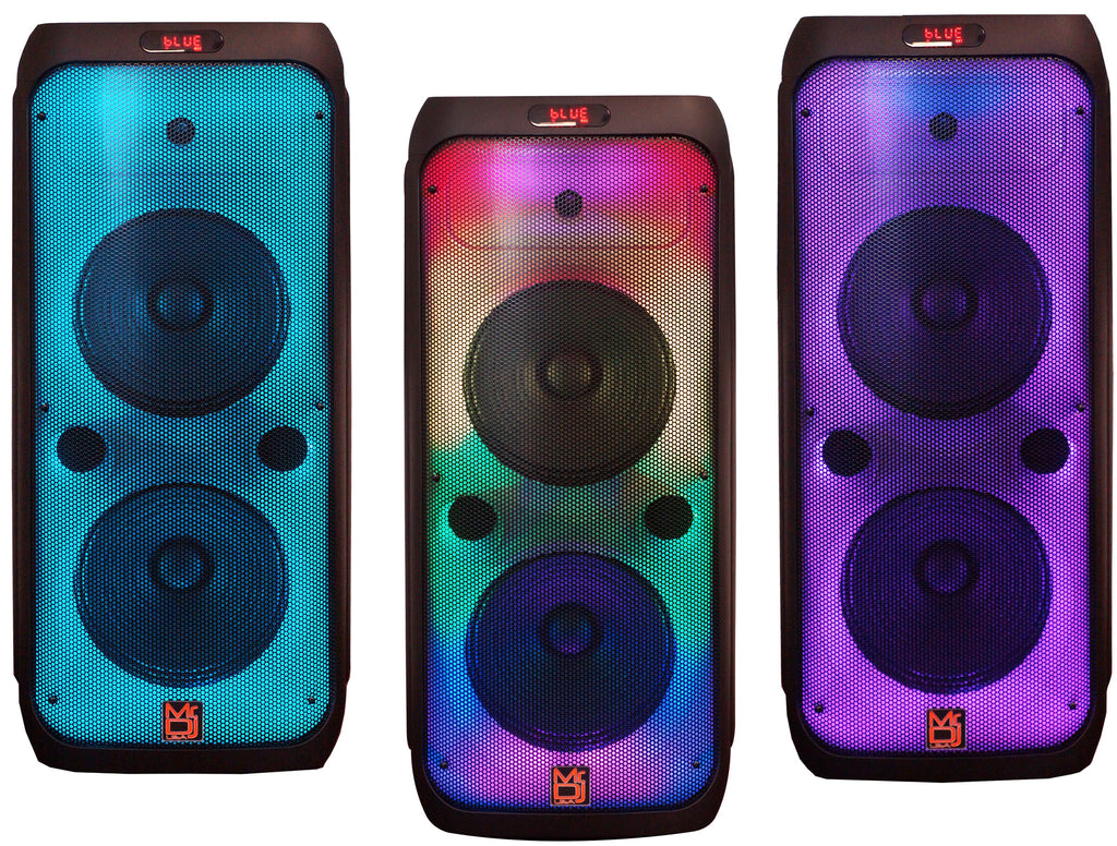 MR DJ FLAME3200 Dual 8" Rechargeable Portable Bluetooth Karaoke Speaker with Party Flame Lights Microphone TWS USB FM Radio