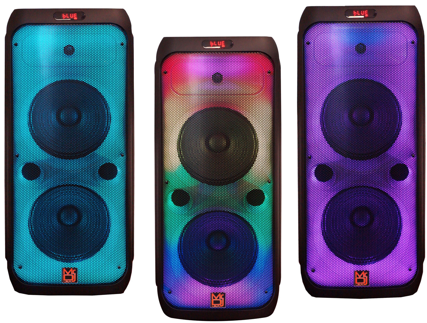MR DJ FLAME3200 Dual 8" Rechargeable Bluetooth Party Speaker Flame LED Lights Microphone TWS