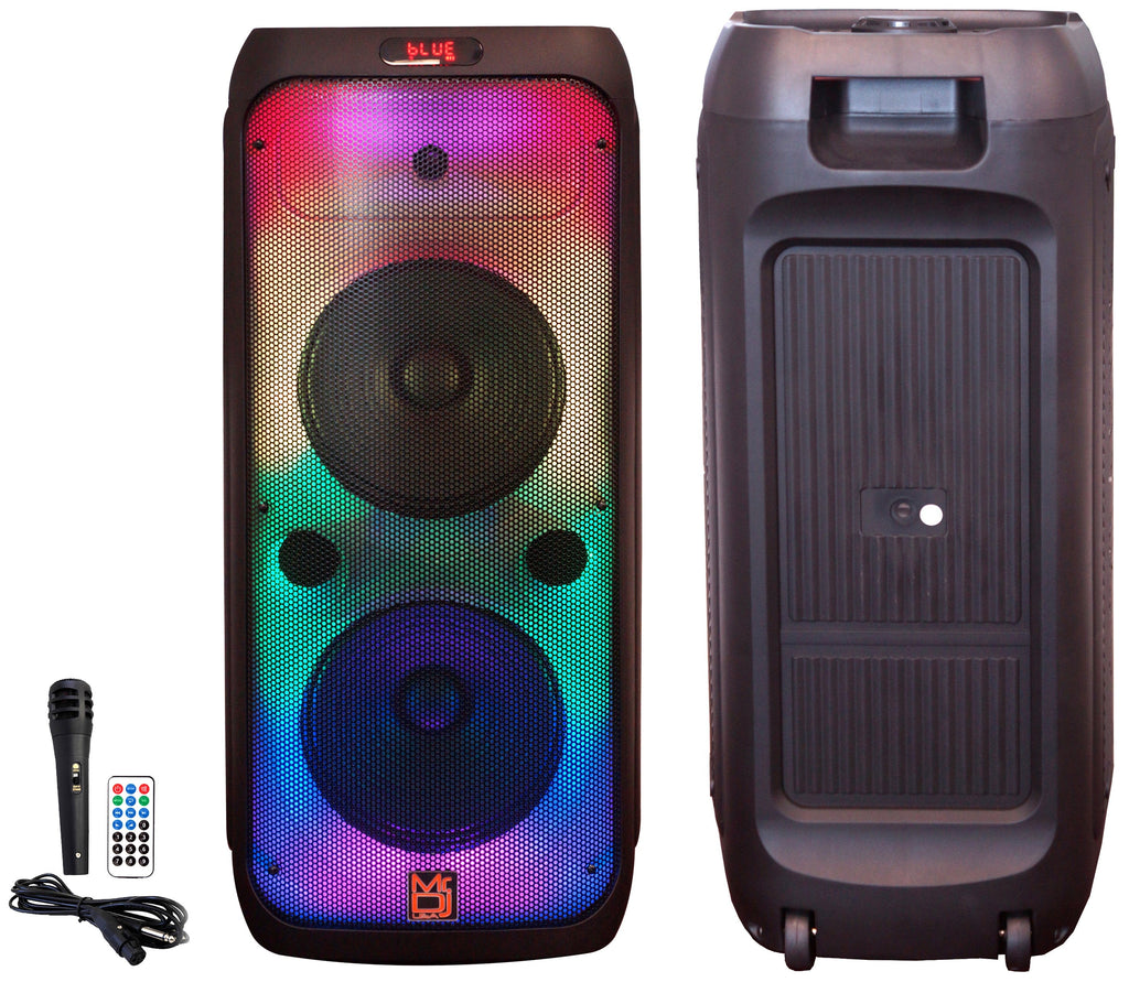 MR DJ FLAME3200 Dual 8" Rechargeable Portable Bluetooth Karaoke Speaker with Party Flame Lights Microphone TWS USB FM Radio