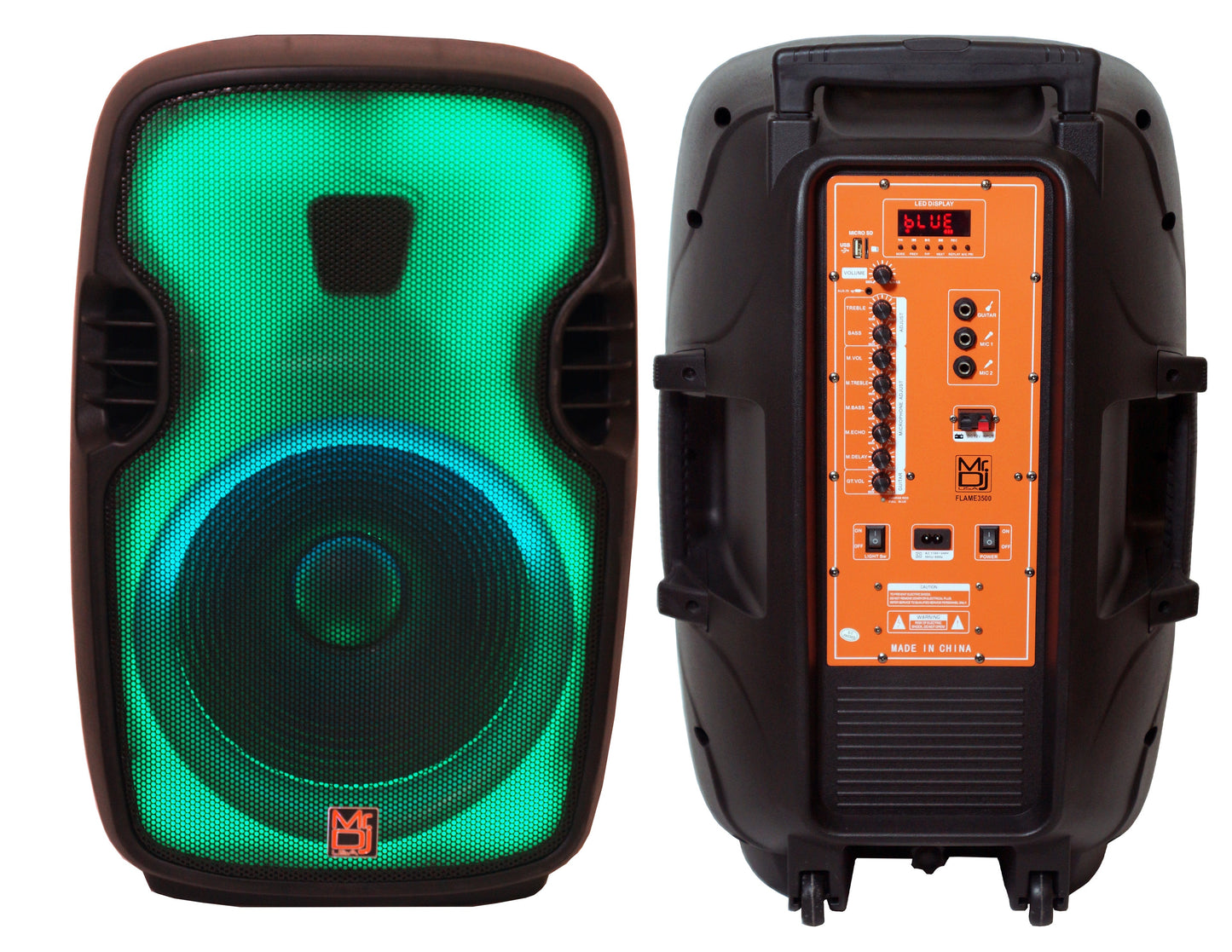MR DJ FLAME3500LED Portable 15" 2-Way Full-Range Powered/Active DJ PA Live Sound Loudspeaker