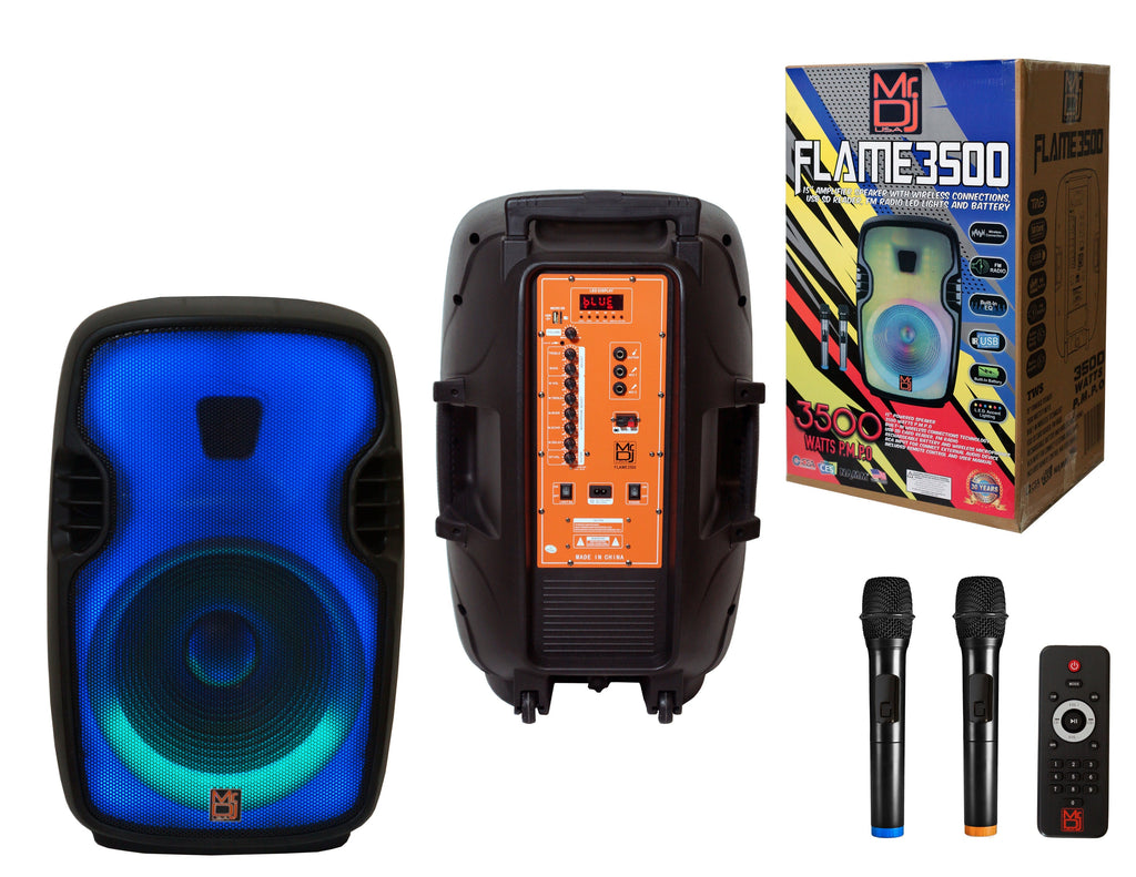 2 MR DJ FLAME3500LED PRO Portable 15" 2-Way Full-Range Powered/Active DJ PA Multipurpose Live Sound Loudspeaker