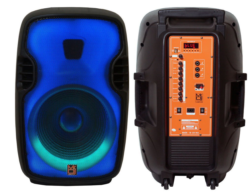 2 MR DJ FLAME3500LED PRO Portable 15" 2-Way Full-Range Powered/Active DJ PA Multipurpose Live Sound Loudspeaker