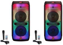 Load image into Gallery viewer, 2 MR DJ FLAME3200 8" X 2 Rechargeable Bluetooth Karaoke Speaker Flame Lights Mic