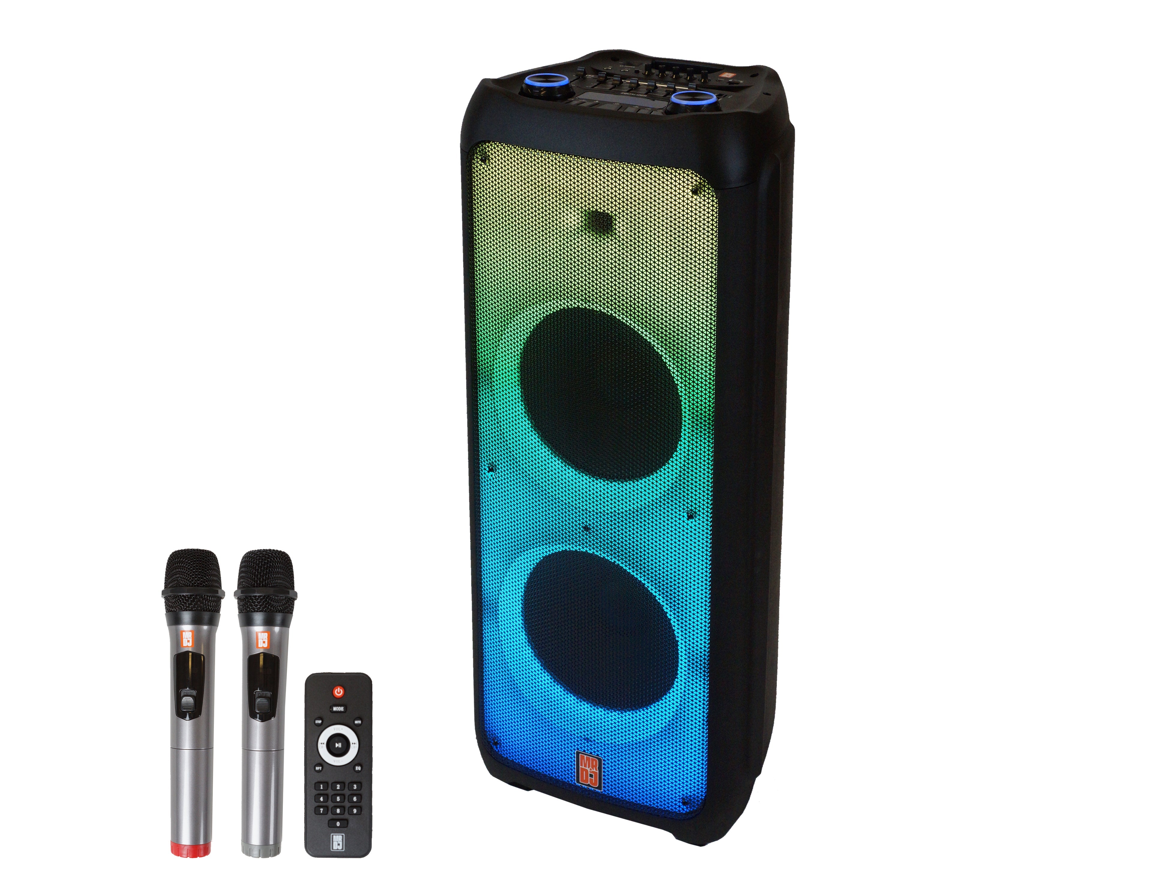 MR DJ FLAME5500LED+ 5500W Dual 12” Bluetooth Rechargeable Party Speaker Flame LED Lights 2 Wireless Mic TWS Portable DJ PA System