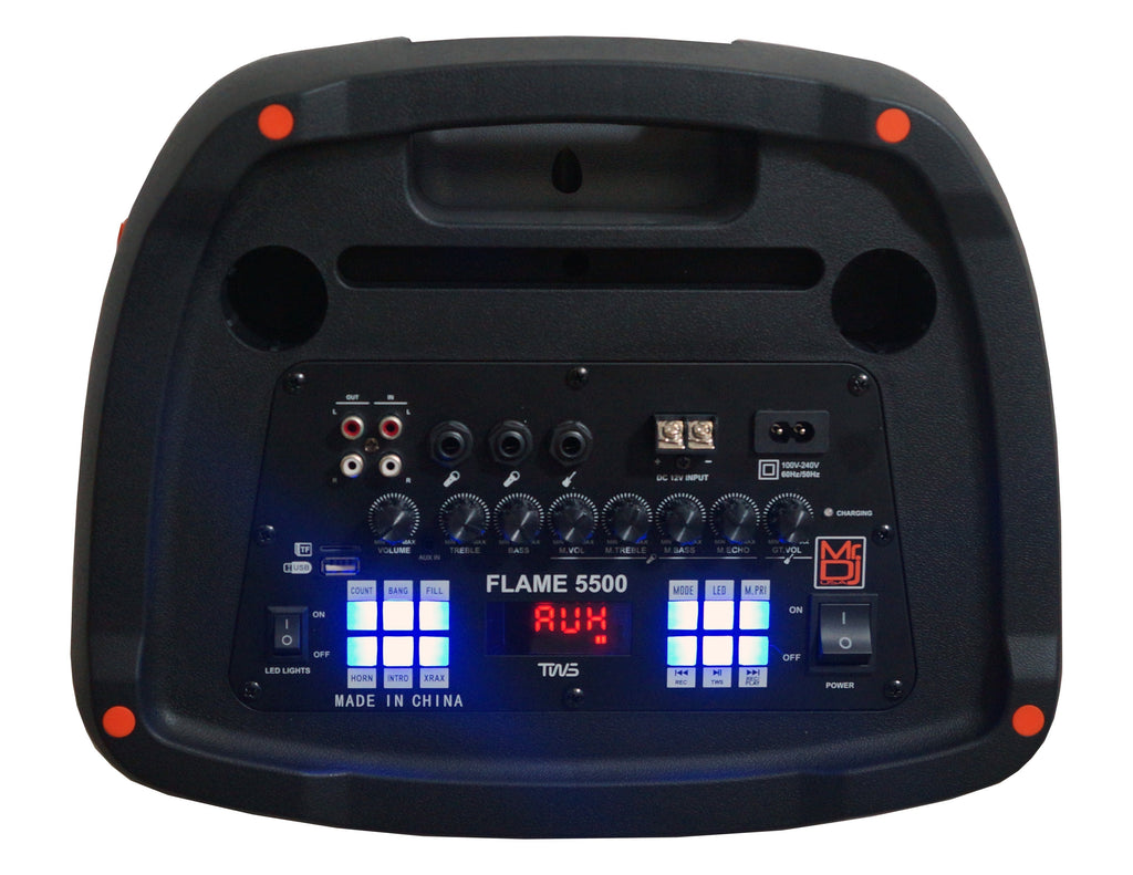 MR DJ FLAME5500LED Double 12" Bluetooth PA Party Speakers Liquid Crystal LED TWS FM USB