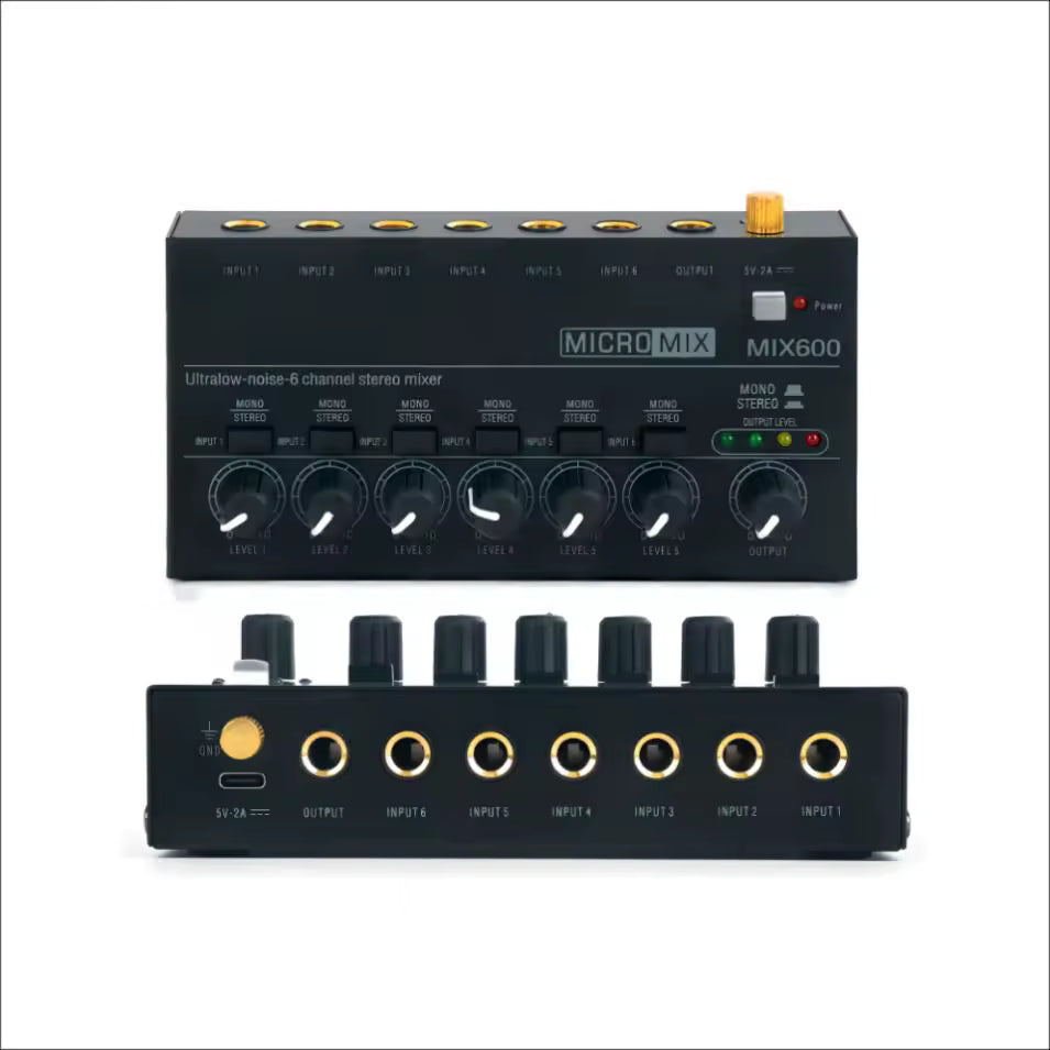 MR DJ MIX600 Ultra Low-Noise 6-Channel Line Mixer Stereo/Single Track Switch Microphone