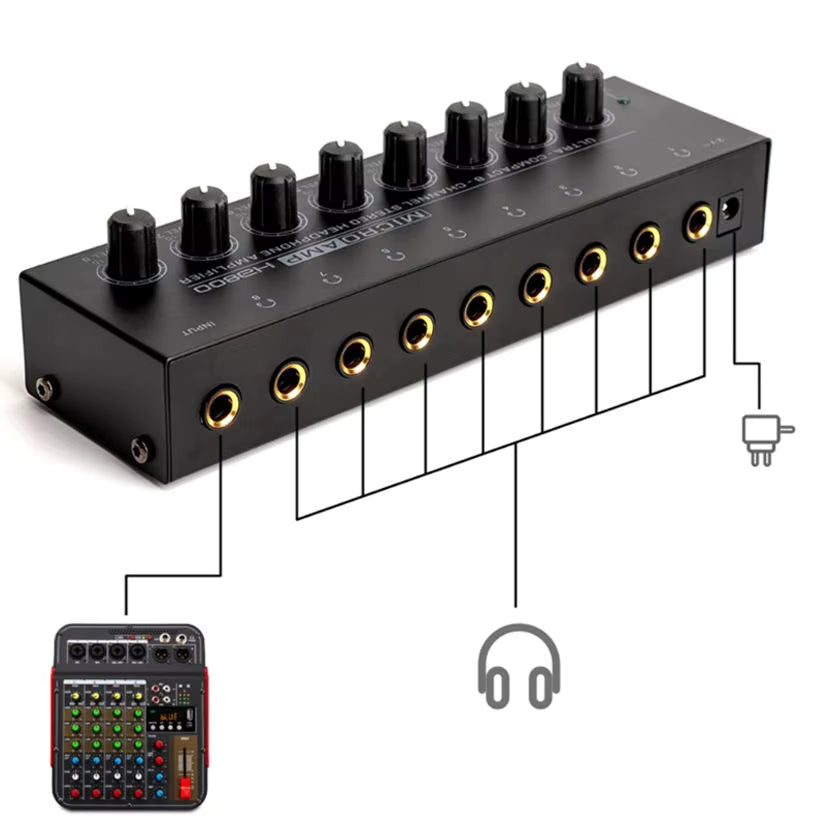 MR DJ Microamp HA800PRO Ultra-compact 8-channel stereo headphone amplifier