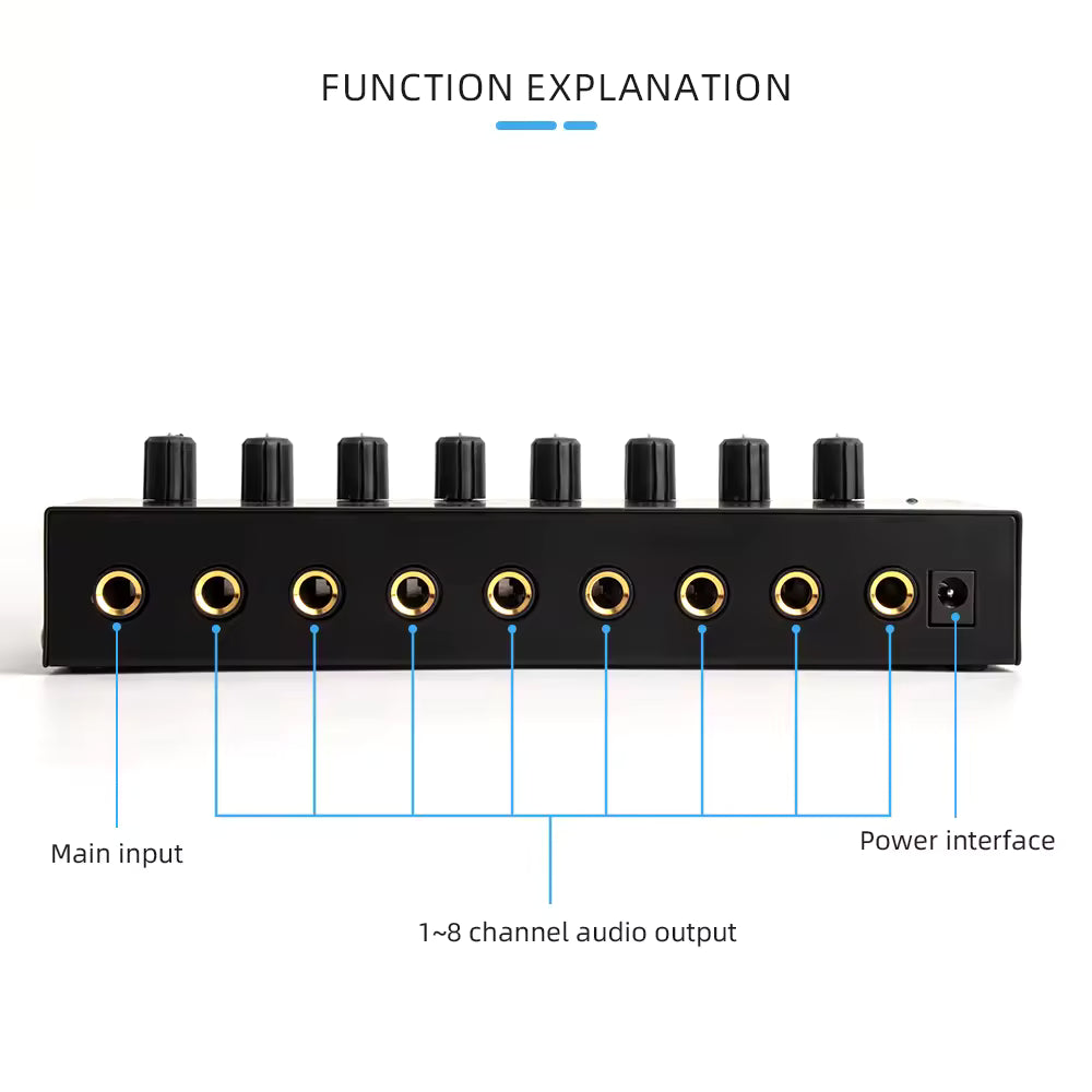 MR DJ Microamp HA800 Ultra-compact 8-channel stereo headphone amplifier